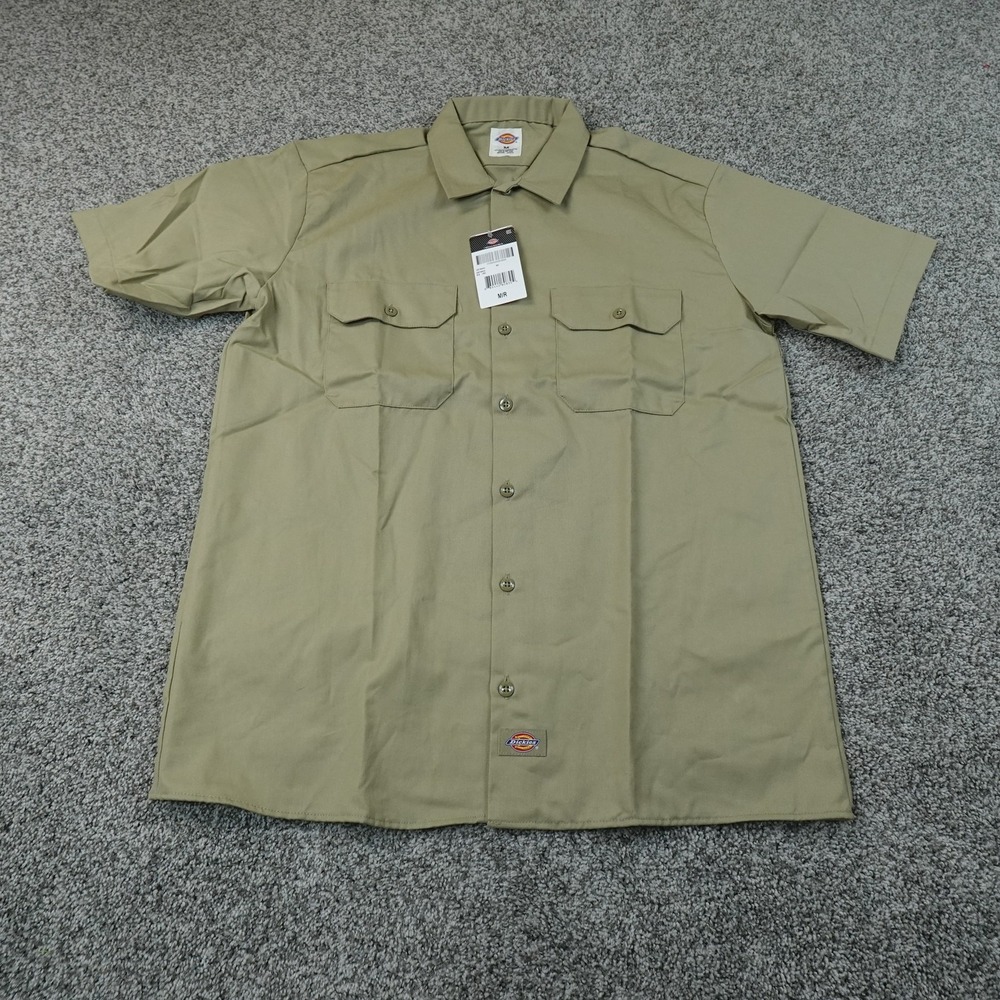 NEW Dickies Shirt Mens M Beige Tan Brown Khaki Twill Short Sleeve Button Up Work